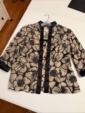 Alex Evenings Black Floral Appliqué Beige Evening Jacket